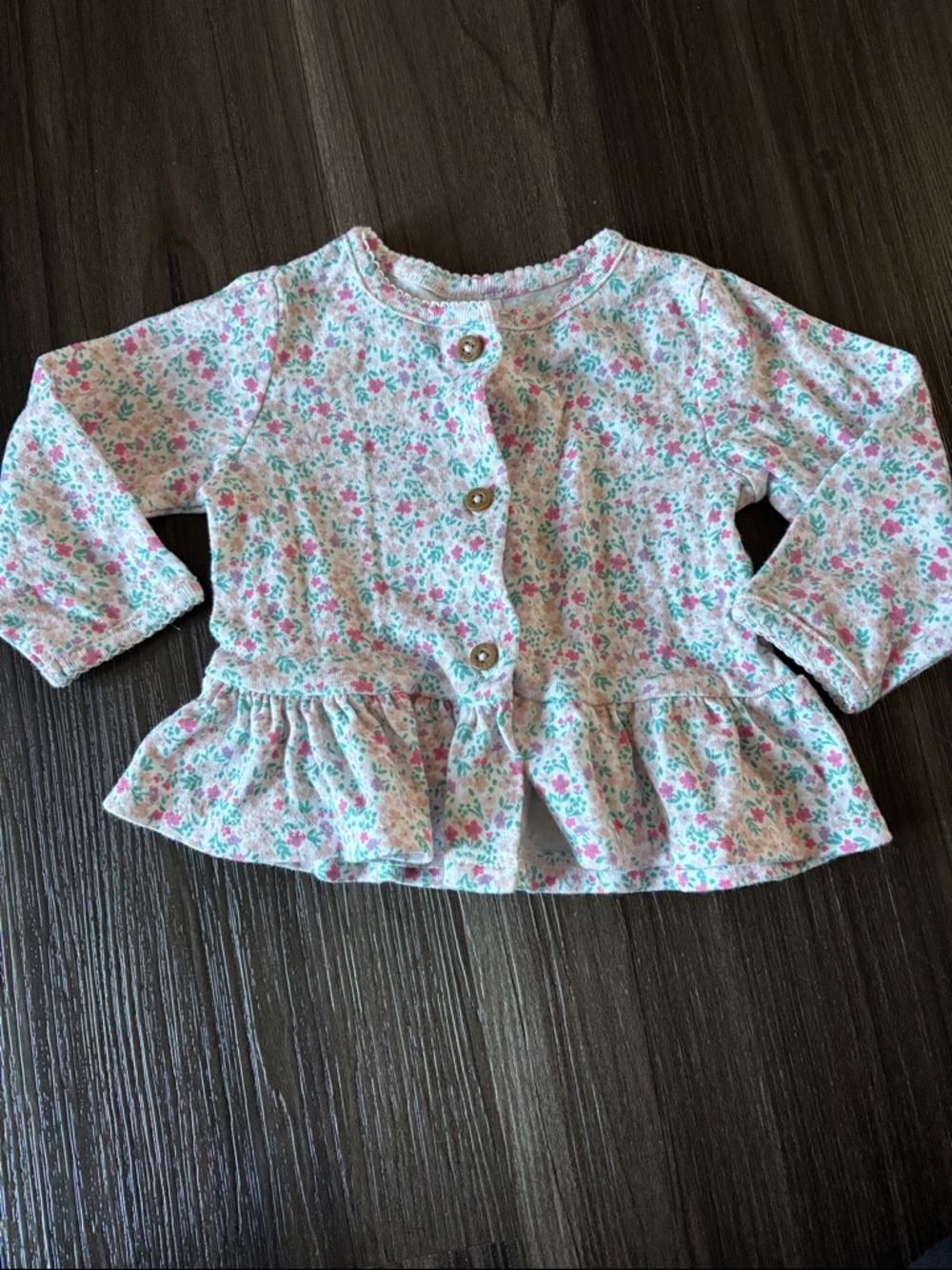 Carter's Cream Floral Peplum Button-Front Top - Pink & Green